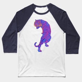 Cyberpunk Neon Pink and Blue Tiger Baseball T-Shirt